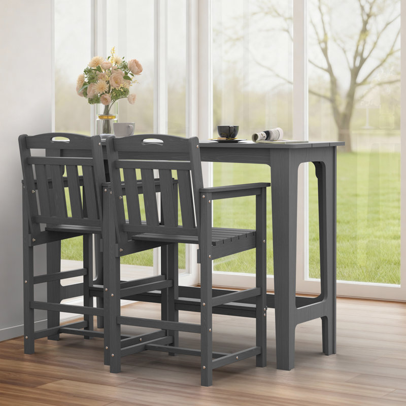 Tabourets de bar 27 po Cedartown avec accoudoirs et repose-pieds en PEHD, Gris