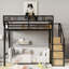 Lit mezzanine double en métal avec escalier, tablettes de rangement et garde-robe intégrée pour enfants et adolescents, maximisant l'espace et la fonctionnalité-133491210