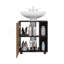 Deux tablettes latérales sous le lavabo avec une porte, un arrière découpé, un rangement compact pour salle de bain autoportante 22 po, noir, chêne naturel-1114165433