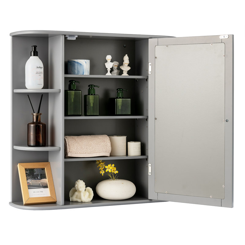 Amoriel 650mm W 640mm H Surface Framed Medicine Cabinet Mirror Fixed, Grey