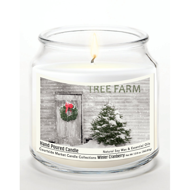 Bougie en pot de verre de 400 g (14 oz) Tree Farm avec couvercle en métal argenté brossé