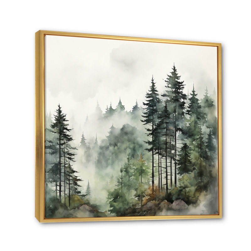 «Forest Pine Tree Misty Morning I», reproduction d'art sur toile, forêt pin, Doré, H 30 po x l 30 po