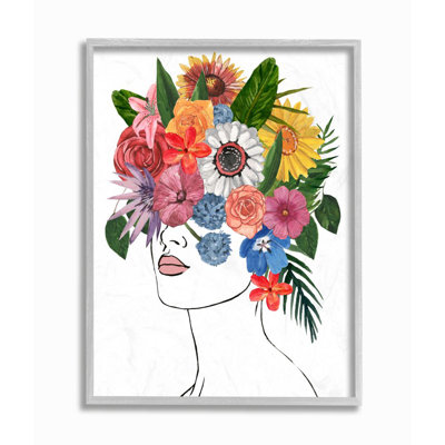 «Femelle S Croquis Portrait Lips MultiColor Floral Arrangement» par Annie Warren - impression d'art graphique