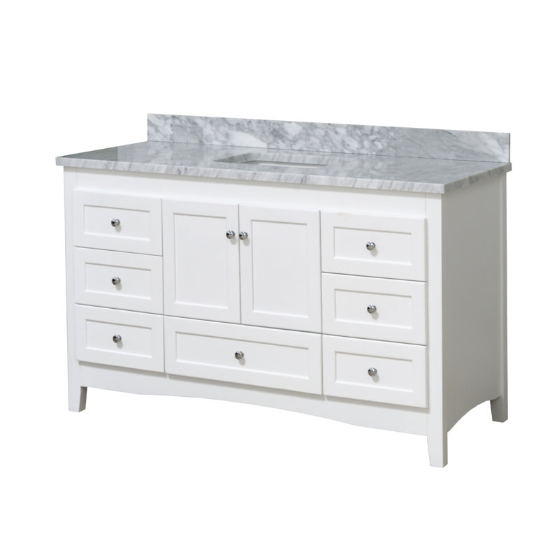 Edber 60'' Single Bathroom Vanity with Top, White, Carrara Marble