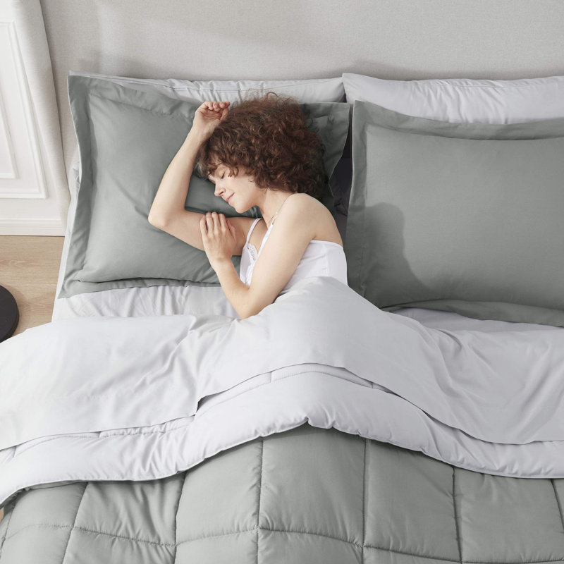 Bed-in-A-Bag Reversible Comforter Set with Bed Sheets, Full Comforter + 7 Additional Pieces, Sage Green