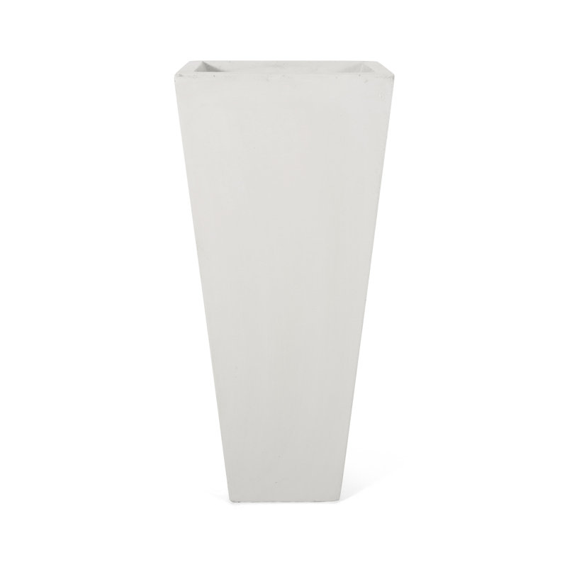 Outdoor Matte White Planter 13" X 28.5" - Tapered Cast Stone, For Backyard Elegance Improves Patio Style, White