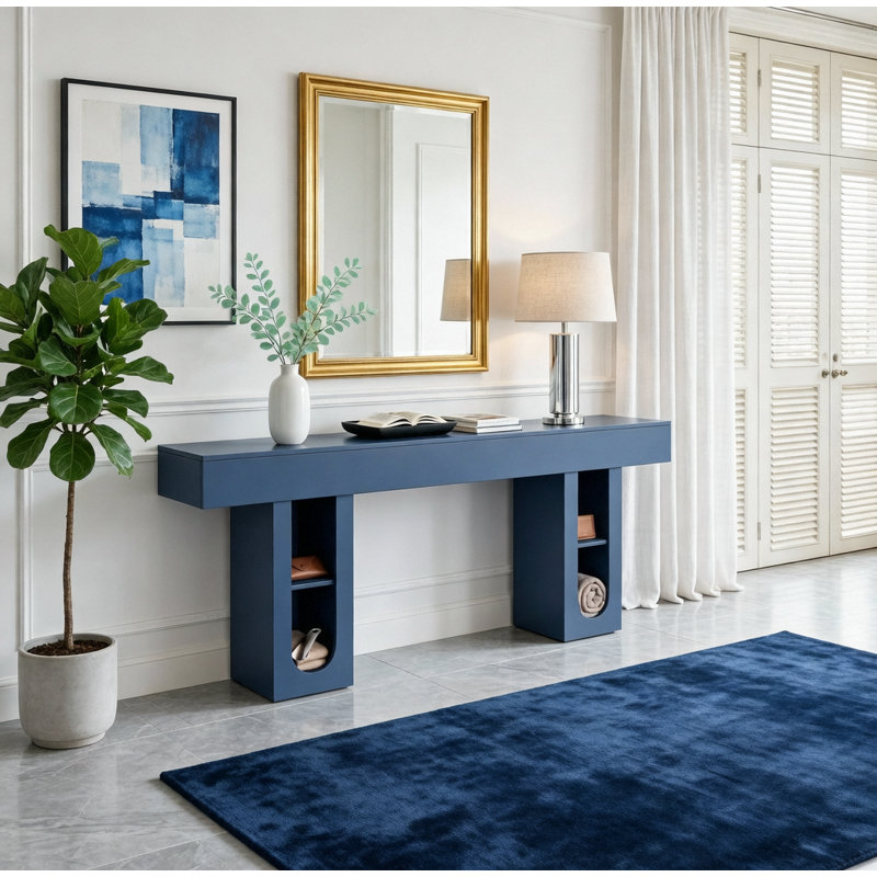 Console de 71 pouces de long avec sortie et tablettes de rangement pour le couloir et le salon