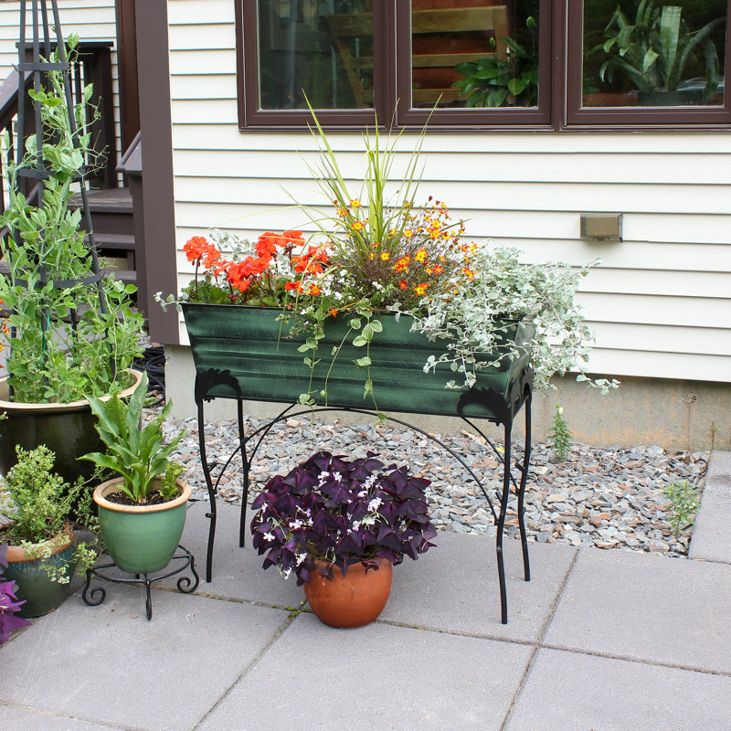 Lawrence Hill Metal Elevated Planter, Green, 30"H x 35.25"W x 11"D