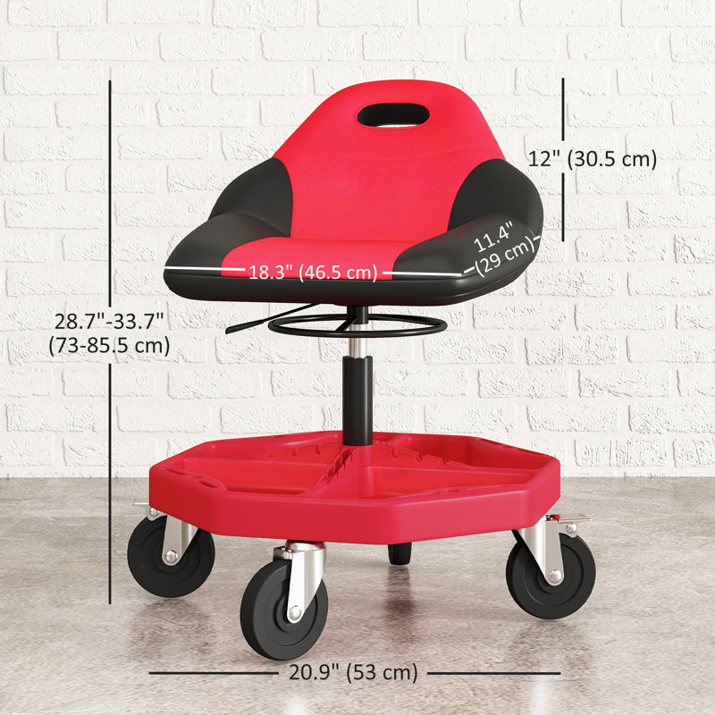 Tabouret roulant roulant, tabouret de garage d'une capacité de 300 lb, rouge