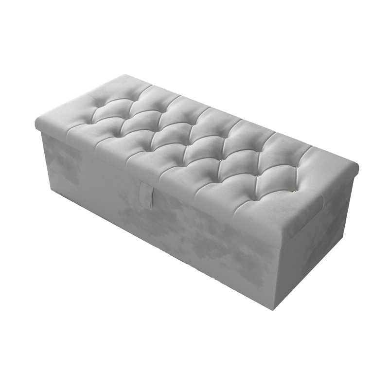 Candace 102cm Wide Tufted Rectangle Storage Ottoman with Hydrolic Arm, Silver