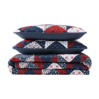 Wrangler Rodeo Patchwork Reversible Blue Quilt Set In Blue;red