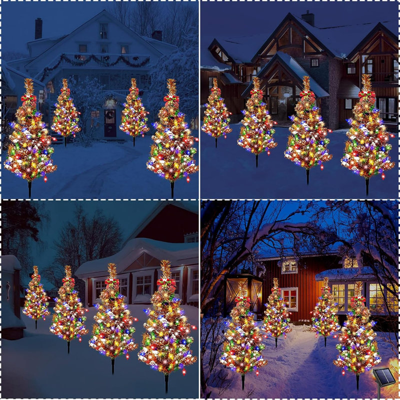 Décoration de Noël multicolore illuminée, piquet solaire d'extérieur à DEL pour jardin et tombe