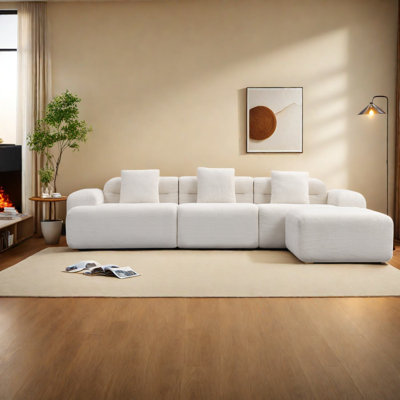 Canapé d'angle à compression, canapé moderne Cloud 3 places en velours côtelé beige pour la maison