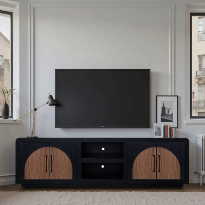 92 Inch Tv Stand Console, For Tvs Up To 100 Inches, No Assembly Required, Clove And Natural Walnut Finish