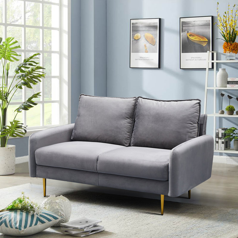 Govany 57.8'' Velvet Loveseat, Gray Velvet, 34" H x 69" W x 32" D