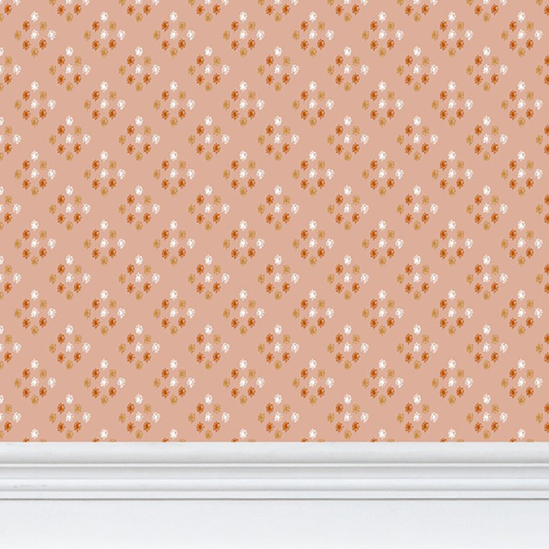 British Brooch Small Repeat Luxury Wallpaper, Coral, Cellulose/Polyester
