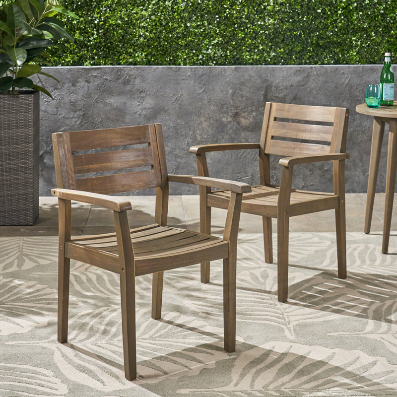 Set Of 2 Acacia Wood Patio Armchair, Gray