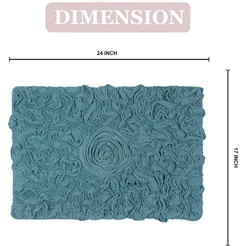 Tapis de bain en coton touffeté à motif floral rose Pascoe, Bleu, L 17 po x l 24 po