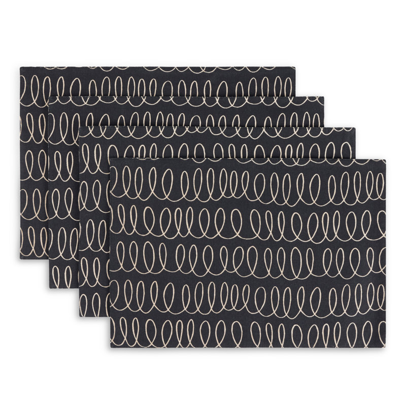 Loop And Dot 100% Cotton Rectangle, Onyx Black/Gray