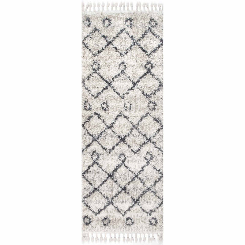 Bibb Geometric Ivory Area Rug, Oval 4' x 6'