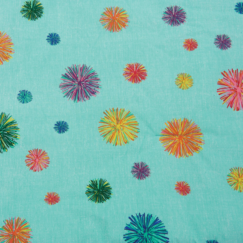 Raining Pom Poms Turquoise Comforter Set with 2 Decorative Pillows, Queen