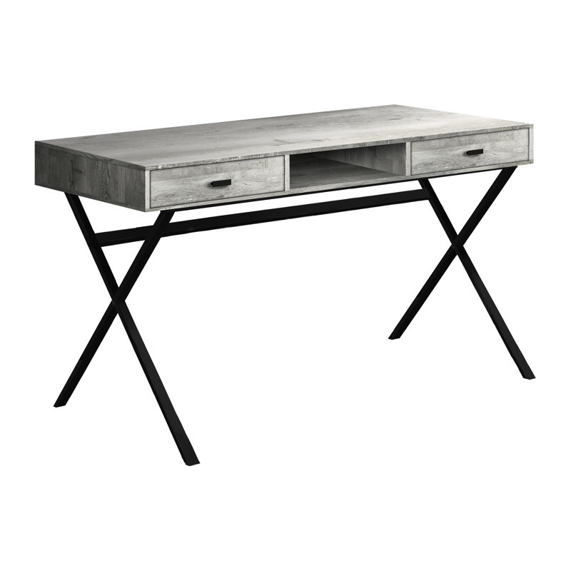 Contemporary 48"l Desk With Grey Laminate Surface And Black Metal Legs For Home Office Support, 48"l, Work From