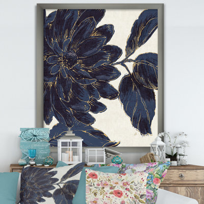Cadre photo « indigo gold métallique fleur », reproduction sur toile