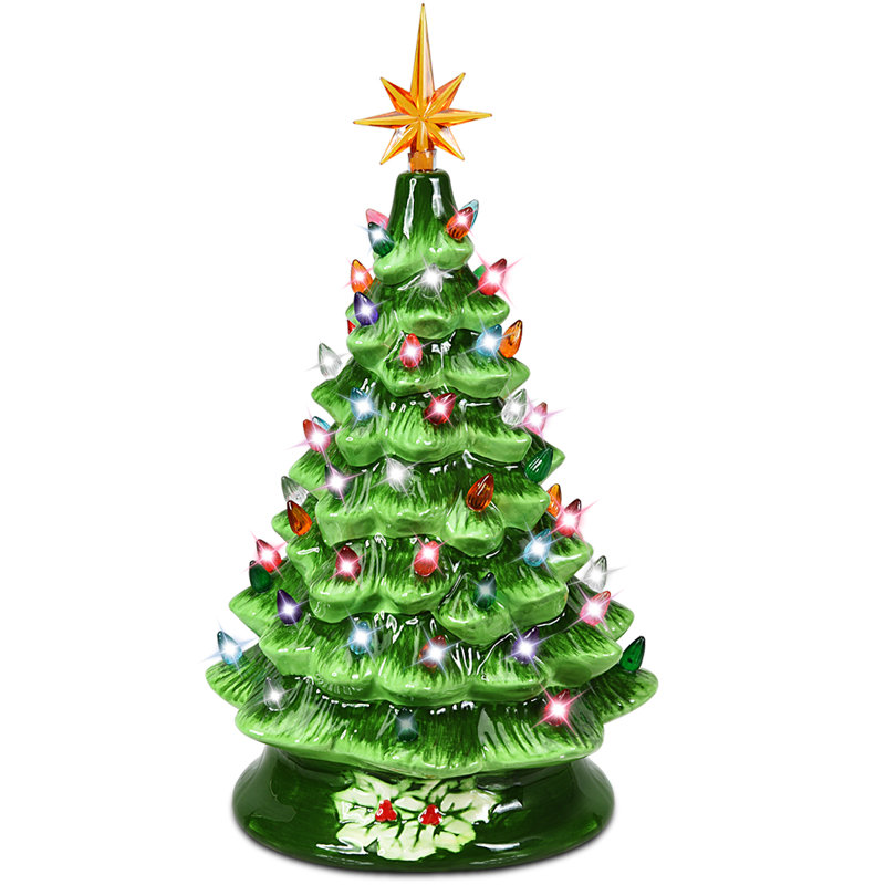 Arbre de Noël en céramique peint à la main Prelit, H 15 po x l 8,5 po x P 8,5 po
