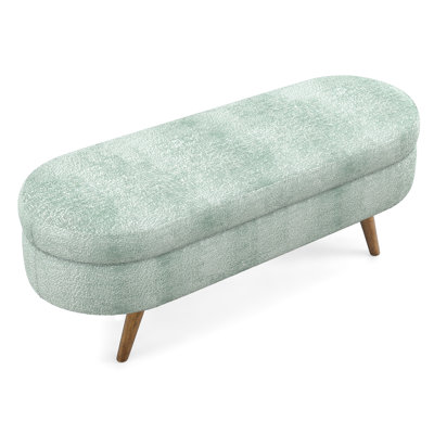 Oval Cyan Bench, Rubber Wood Legs, 43.5"X16"X16", Hand - Crafted, Footstool Or Seat Use, Frame, Storage Feature Bench In Cyan, Role, Function