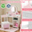 Ensemble de coiffeuse 2 en 1 pour tout-petits et chaise avec coiffeuse de maquillage réglable à 2 tiroirs rose et blanc pour filles