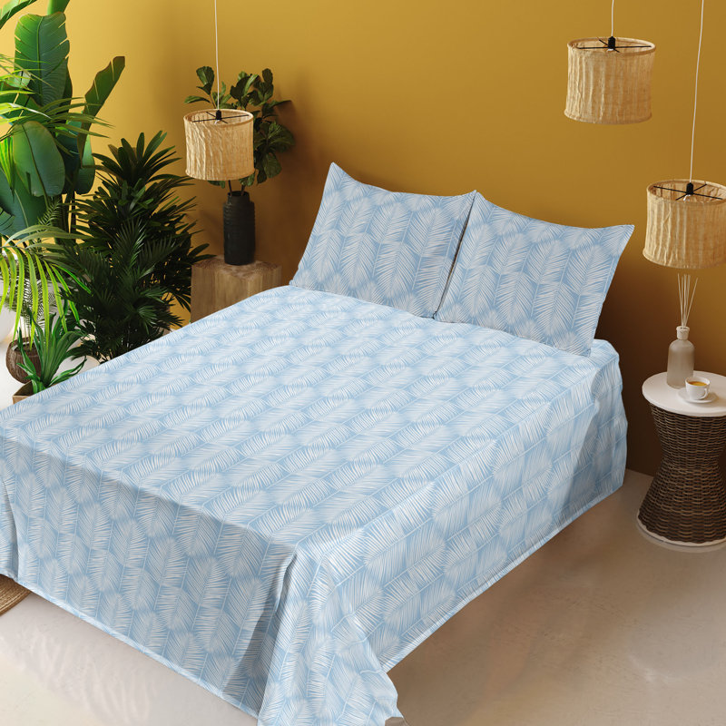 Microfiber Sheet Set, Full Sheet Set with 2 Pillowcases, Pale Blue/White Floral