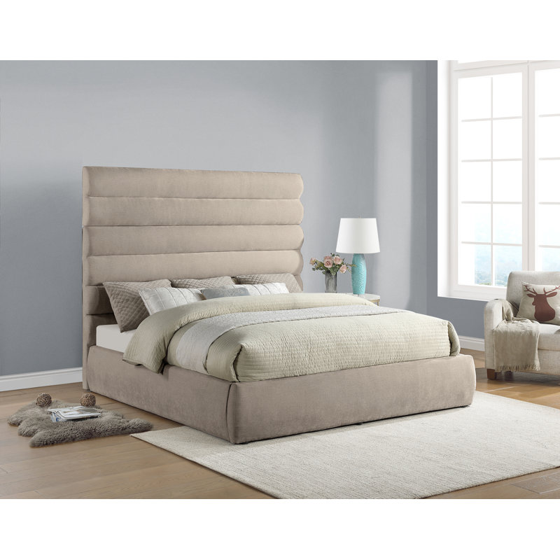 Lit en tissu Adam Chenille, Très grand, Tissu chenille beige