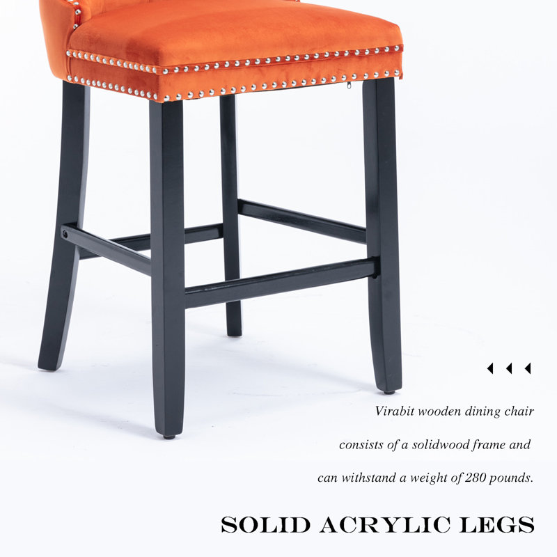 Upholstered Counter Stool with Solid Wood Frame, Black, Black