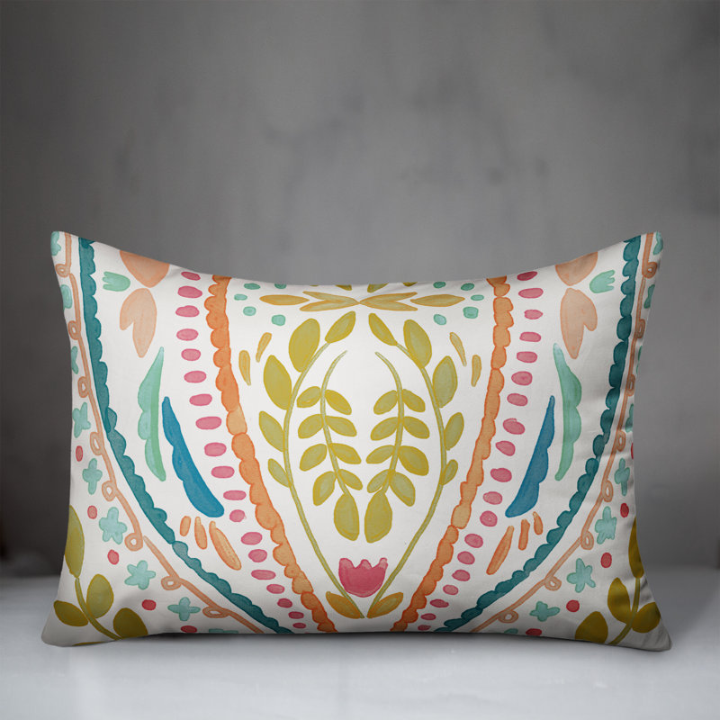Boho Floral Pattern Light Green Polyester Lumbar Pillow