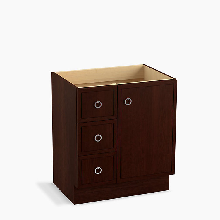 Jacquard 30" Vanity Base Only with Toe Kick, 1 Door and 3 Drawers on Left, Tweed cerise