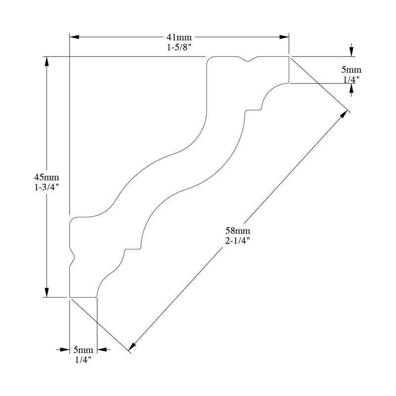 Polystyrène, blanc apprêté 1-9 / 16 po x 1-3 / 4 po x 78-3 / 4 po couronne