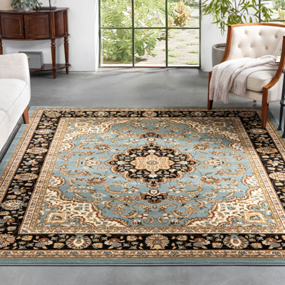 Tapis bleu clair Belliere Medallion Kashan
