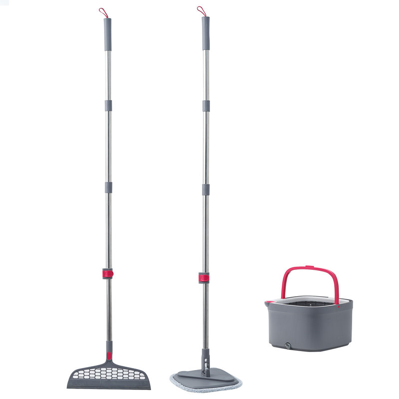 TrueClean Gray Microfiber Spin Mop & Bucket System with Silicone Sweeper