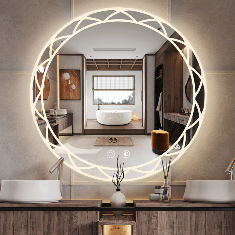 Miroirs de salle de bain ronds à DEL avec antibuée, lumières à intensité variable et incassable, 30 po x 30 po