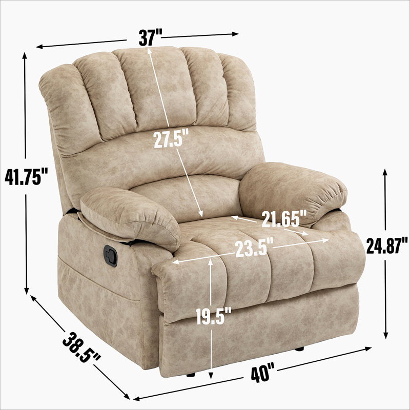 Grand fauteuil inclinable manuel en tissu pour le salon, Beige