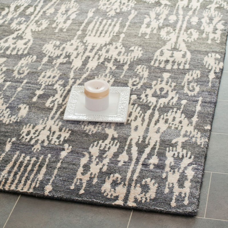 Tapis tibétain noué à la main en viscose / coton Ikat, Rectangle 9 pi x 12 pi