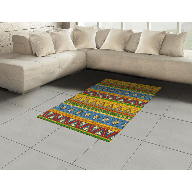 Aztec High Density Long Fiber Poly Threads Decorative Area Rug Carpet, Rectangle 4' x 5'8"