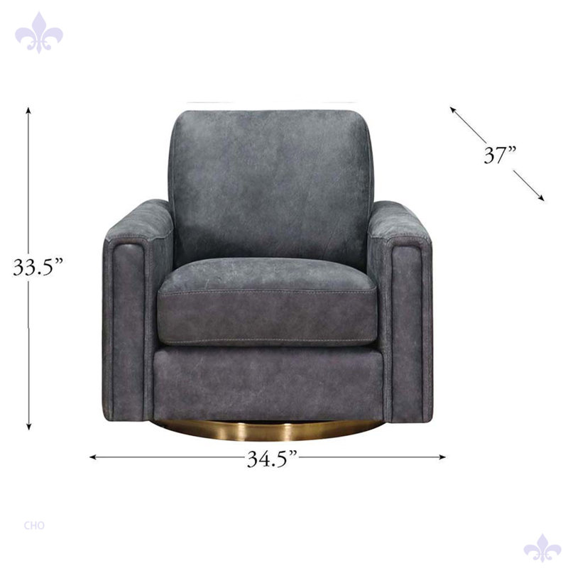 Russchelle Swivel Chair For Living Room, Gray Genuine Leather