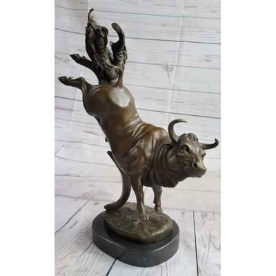 Johneisha Frederic Remington Cowboy Rodeo Bull Rider Western Bronze Statue Sculpture 16" x 11.5"
