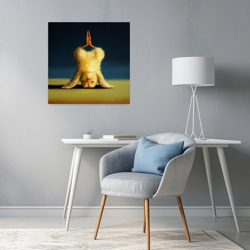 Yoga, poussin, lotus, appui-tête, oiseau, art urbain contemporain, H 24 po x l 24 po