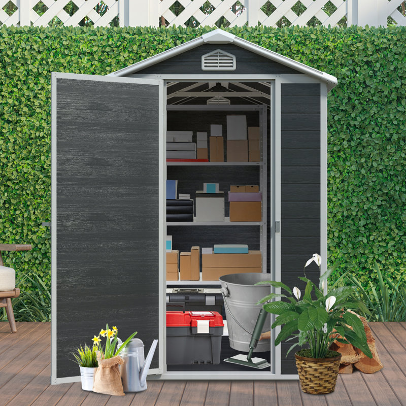 Remise de rangement extérieure en plastique avec plancher, Noir
