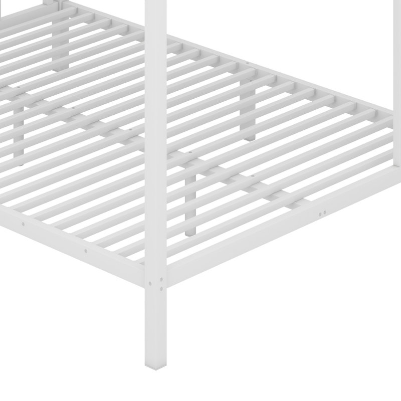 Metal Bunk Bed For Teens And Adults,Space-Saving, Queen over Queen, White