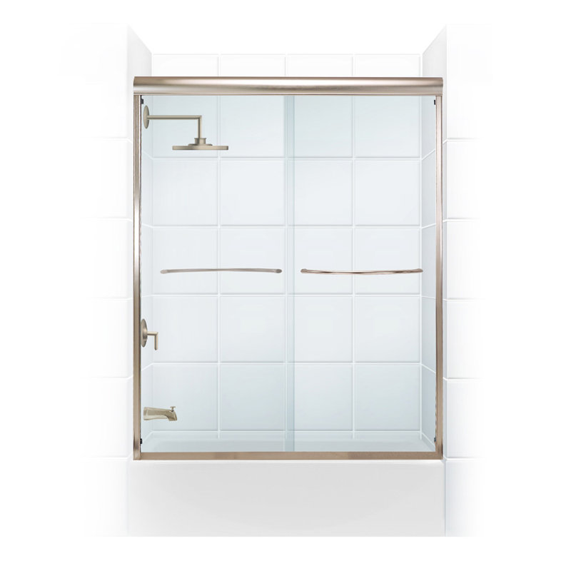 Paragon Series 60" W x 58" H Sliding Frameless Tub Door, Brushed Nickel