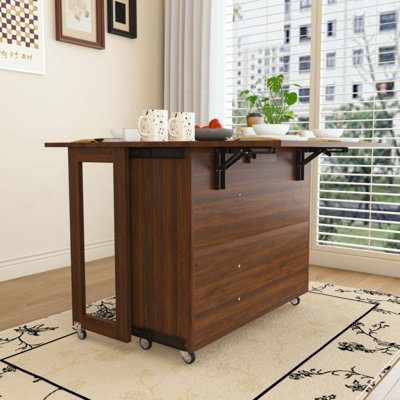 Table d'appoint trois-en-un avec 4 grandes tablettes de rangement, table de salle à manger pliable de 41 pouces, table d'appoint multifonctionnelle, idéale pour la cuisine, le dortoir, un appartement