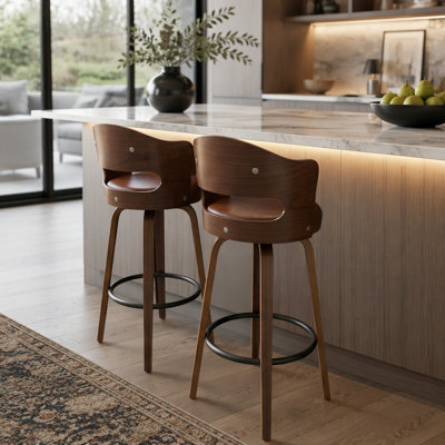 Set of 2 Modern Swivel Bar Stools with PU Leather Seats, 26 Inch Counter Height for Kitchen and Bar, Comfortable and Stylish